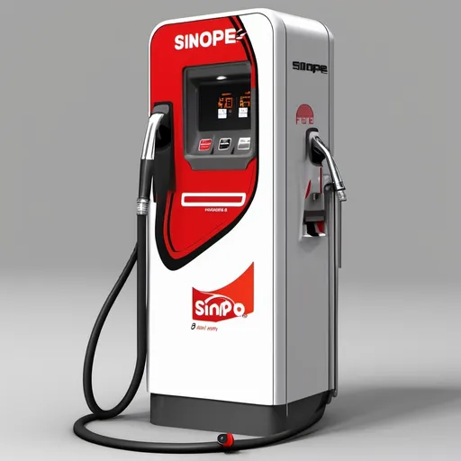 Prompt: "Create a modern-style sketch of a fuel dispenser. The dispenser should be primarily red and black, with the 'Sinopec' brand logo prominently displayed. Include clear details of the fuel gauge and handle, with a sleek and contemporary overall design."