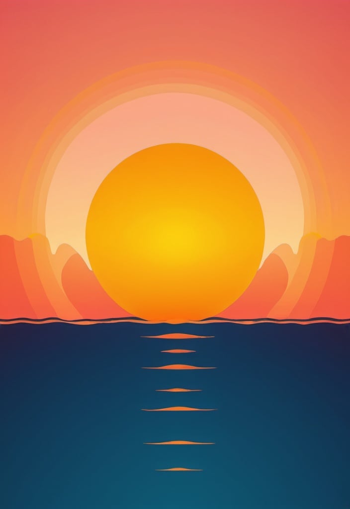 Prompt: this style of sunset with ripples