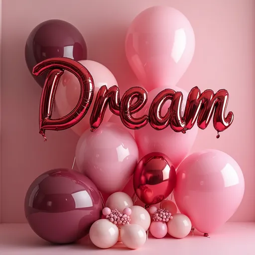Prompt: pink & burgandy balloons with the word DREAM  2025 - 2026
