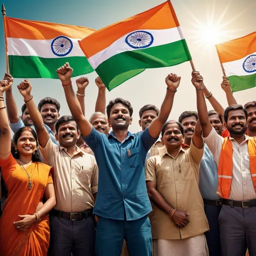 Prompt: Patrotic workers with Indian flag background