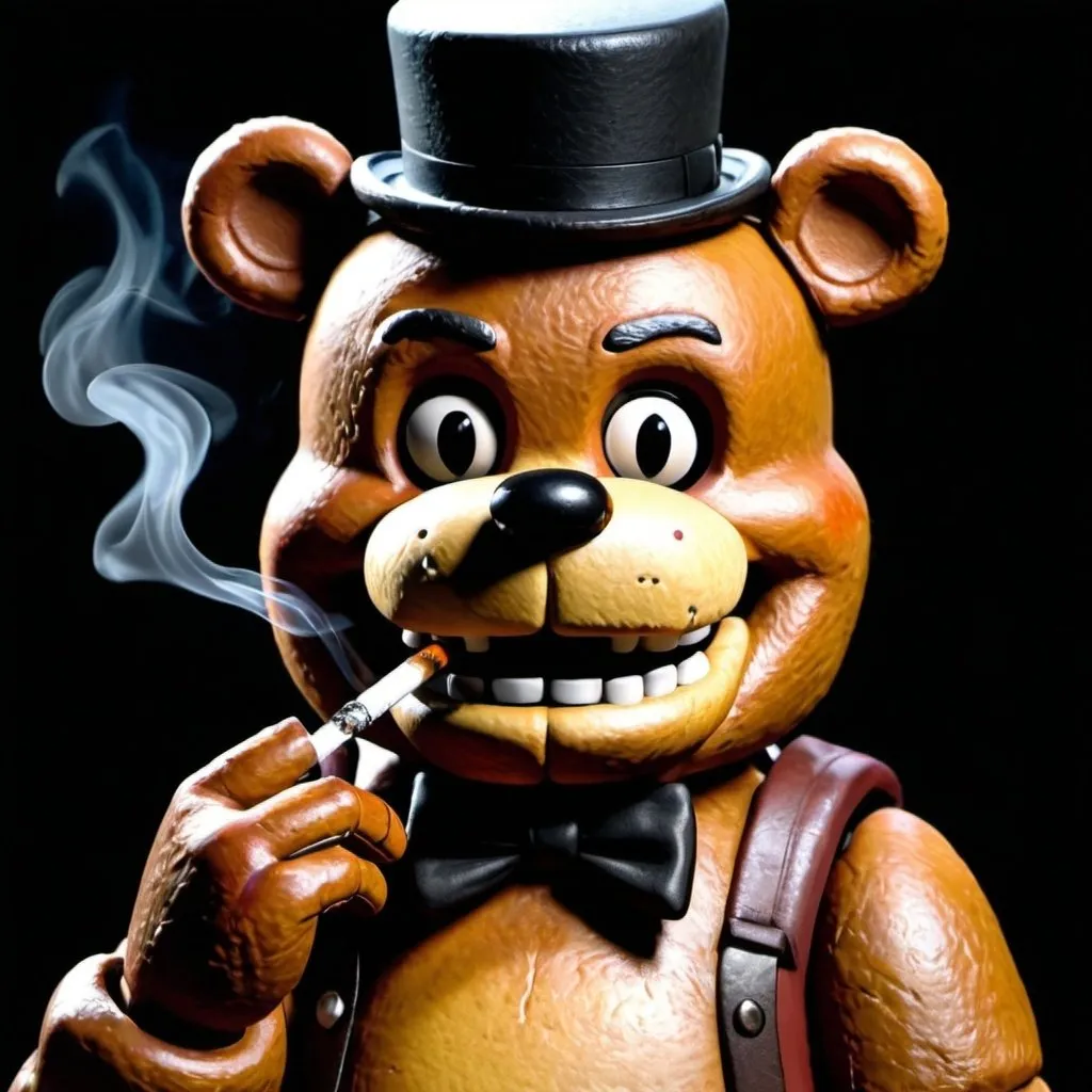 Prompt: freddy fazbear smoking a ciggy