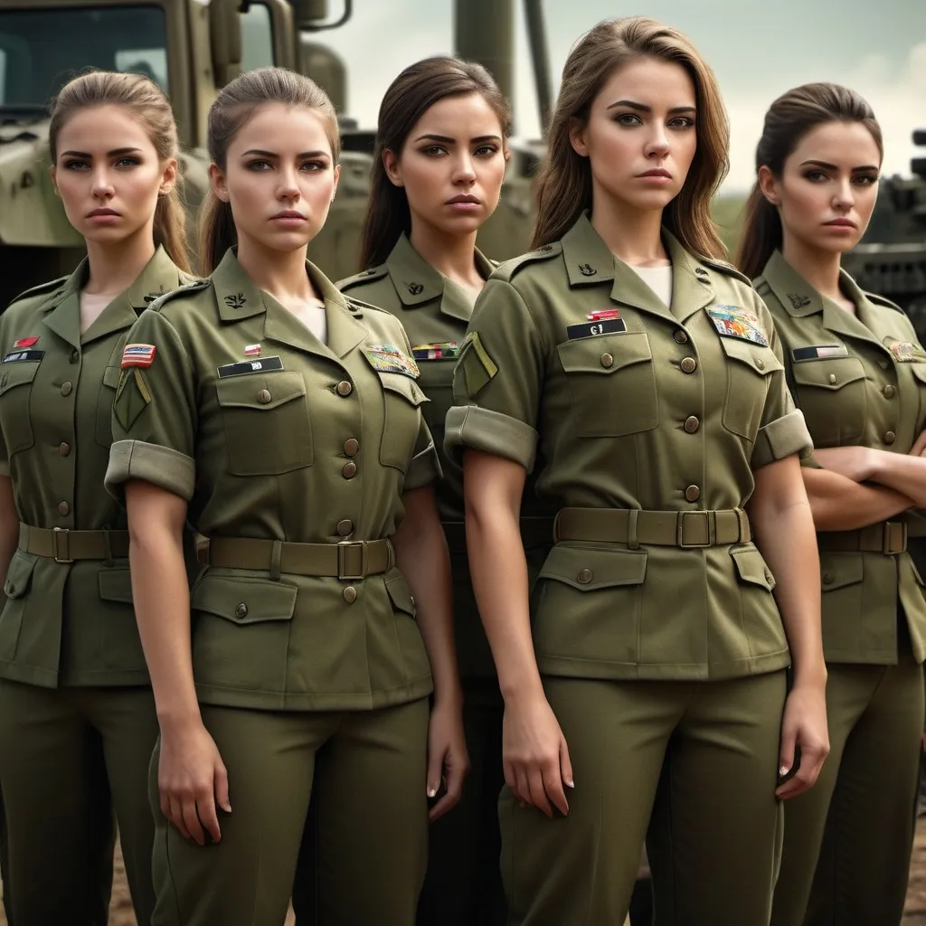 Prompt: (photorealistic)  Military girls standing together