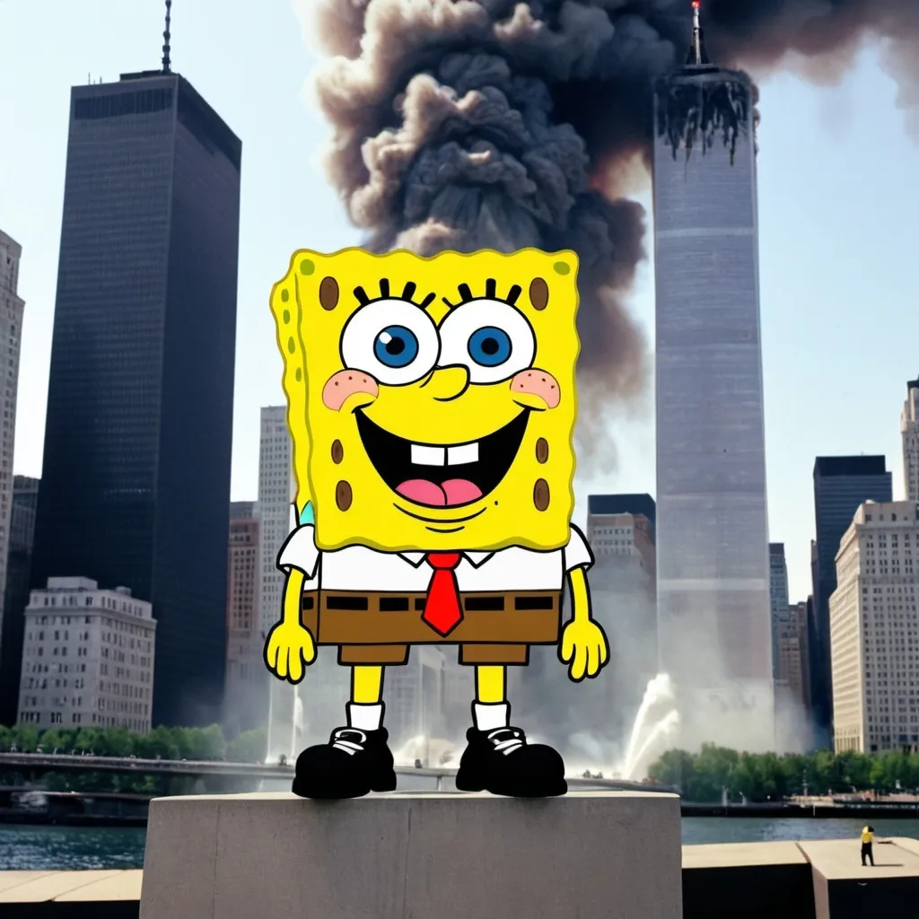 Prompt: 9/11 with hiden spongebob

