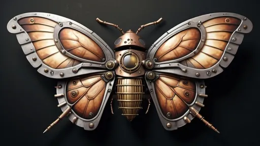 Prompt: Photo realistic, closeup, steampunk, armored crawling insect flying butterfly wings