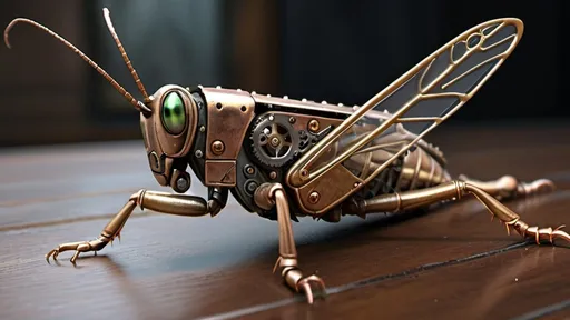 Prompt: Photo realistic, closeup, steampunk, armored crawling insect grasshopper