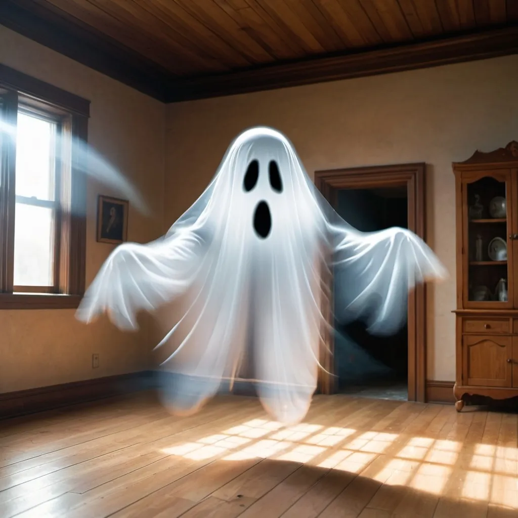 Prompt: Transparent ghost flying across a room