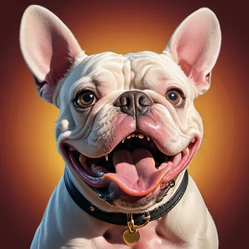 Prompt: Photorealistic Looney Toons illustration of a pot bull dog, tongue hanging out, very long thin neck and long ears, silly facial expression, spiked black collar, vibrant colors, detailed fur, whimsical art style, exaggerated features, playful, high quality, vibrant colors, exaggerated proportions, humorous lighting