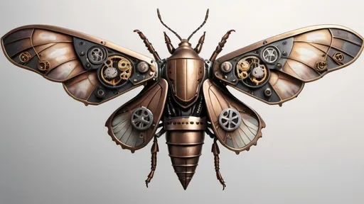 Prompt: Photo realistic, closeup, steampunk, armored crawling insect flying moth wings