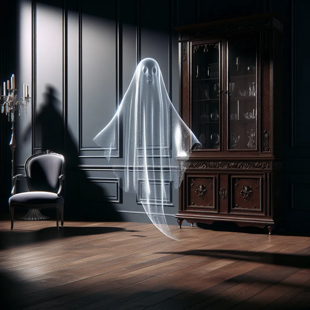 Prompt: Transparent ghost flying across a room