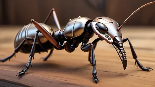 Prompt: Photo realistic, closeup, steampunk, armored crawling insect carpenter ant