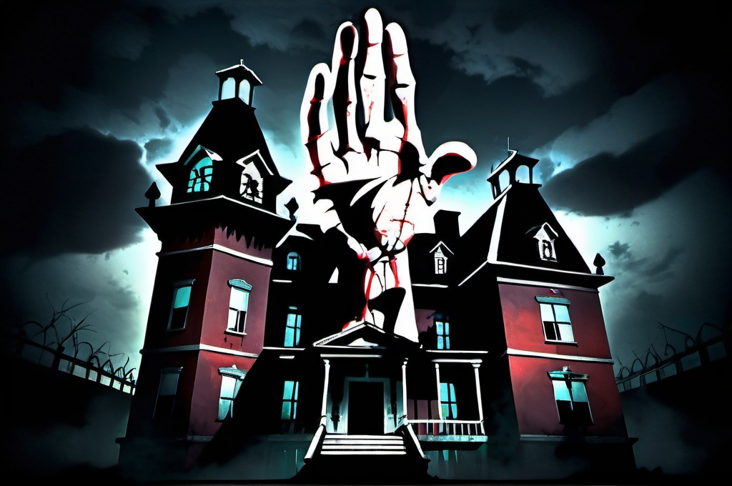 Prompt: Evil puppet master hand controlling dark insane asylum building, surrealism, detailed, highres, surreal, puppet master hand, dark insane asylum, sinister atmosphere, detailed architecture, surreal lighting, eerie shadows, surrealistic, haunting, gothic, intense, atmospheric, surrealism style, ominous, supernatural, surreal detail, masterful control, sinister, surreal colors