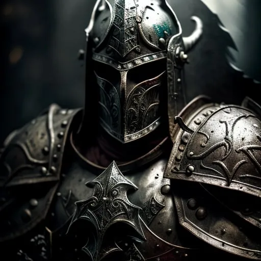 Prompt: Realistic portrait of a chaos warrior preparing for battle in Warhammer Fantasy style, detailed armor and weapons, gritty and dark atmosphere, high-quality drawing from head to feet, realistic, detailed, warhammer fantasy style, helmet, sword, shield, armor details, cinematic, dark tones, professional, atmospheric lighting, intricate background