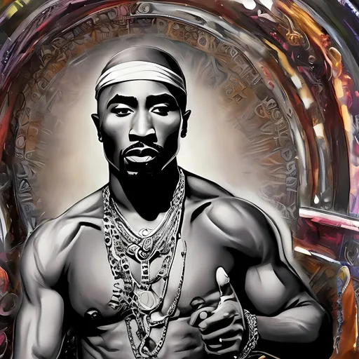 Prompt: 2 pac standing, directed left, looking up arcane art type with bracelets and jewelry