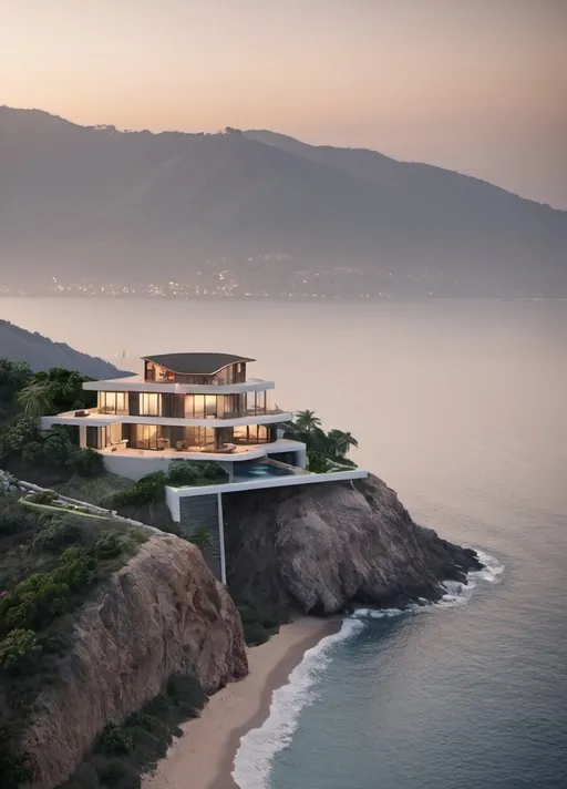 Prompt: I am an architecture and I am going to design a villa beside an ocean on top of hill.