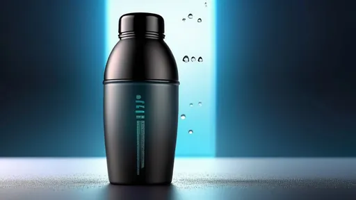 Prompt: (black matte shaker bottle), (round mechanical material on top), high quality UI product design, 3D water drops in the background, modern and sleek design, clean and professional aesthetic, vibrant reflections, emphasizing texture and material, cool tone lighting, 3:2 aspect ratio, ultra-detailed, realistic shadows and highlights, showcasing innovative functionality, product emphasis and visual appeal.