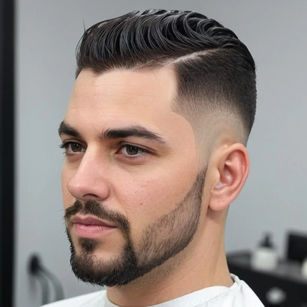 Prompt: Change this haircut a little. Remove that slip in the middle and make the hair straight without any curls but don't remove the low taper fade