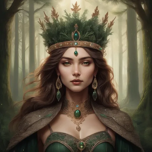 Prompt: Pinetree seed crown queen avalon