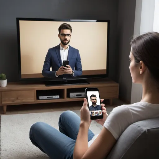 Prompt: crea un immagine di una persona che guarda contemporaneamente tv e smartphone
