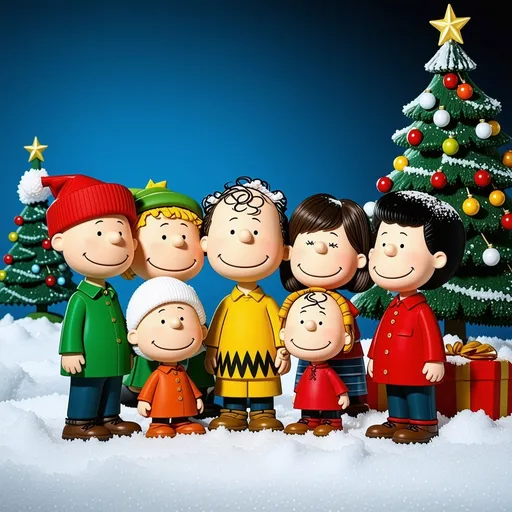 Prompt: Charlie Brown and Friends  Christmas celebration