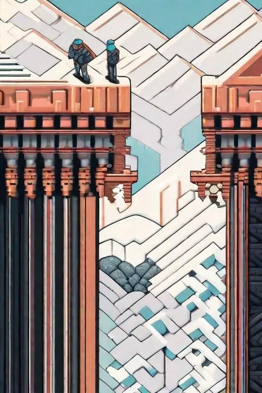 Prompt: Pixel art rendition of an MC Escher-style paint, unraveling in cascades from a frontal perspective, superbrothers sword & sworcery style,  intricate repeating patterns, rocks, visual paradox, interlocking geometric shapes, cascading waterfalls defying gravity, pixelated texture, 8-bit aesthetic
