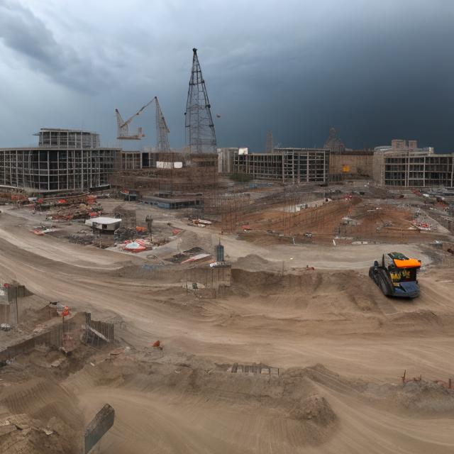 Prompt: construction site during storm