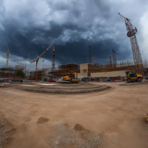 Prompt: construction site during storm lightning
