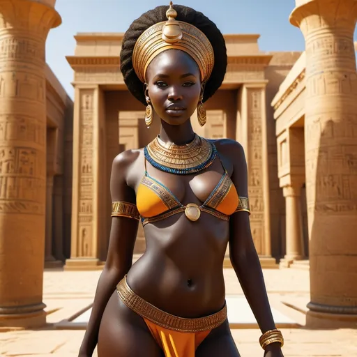 Prompt: south sudanese woman body, nudist, perfect body, full body, perfect face, at an egyptian palace, masterpiece, photorrealism