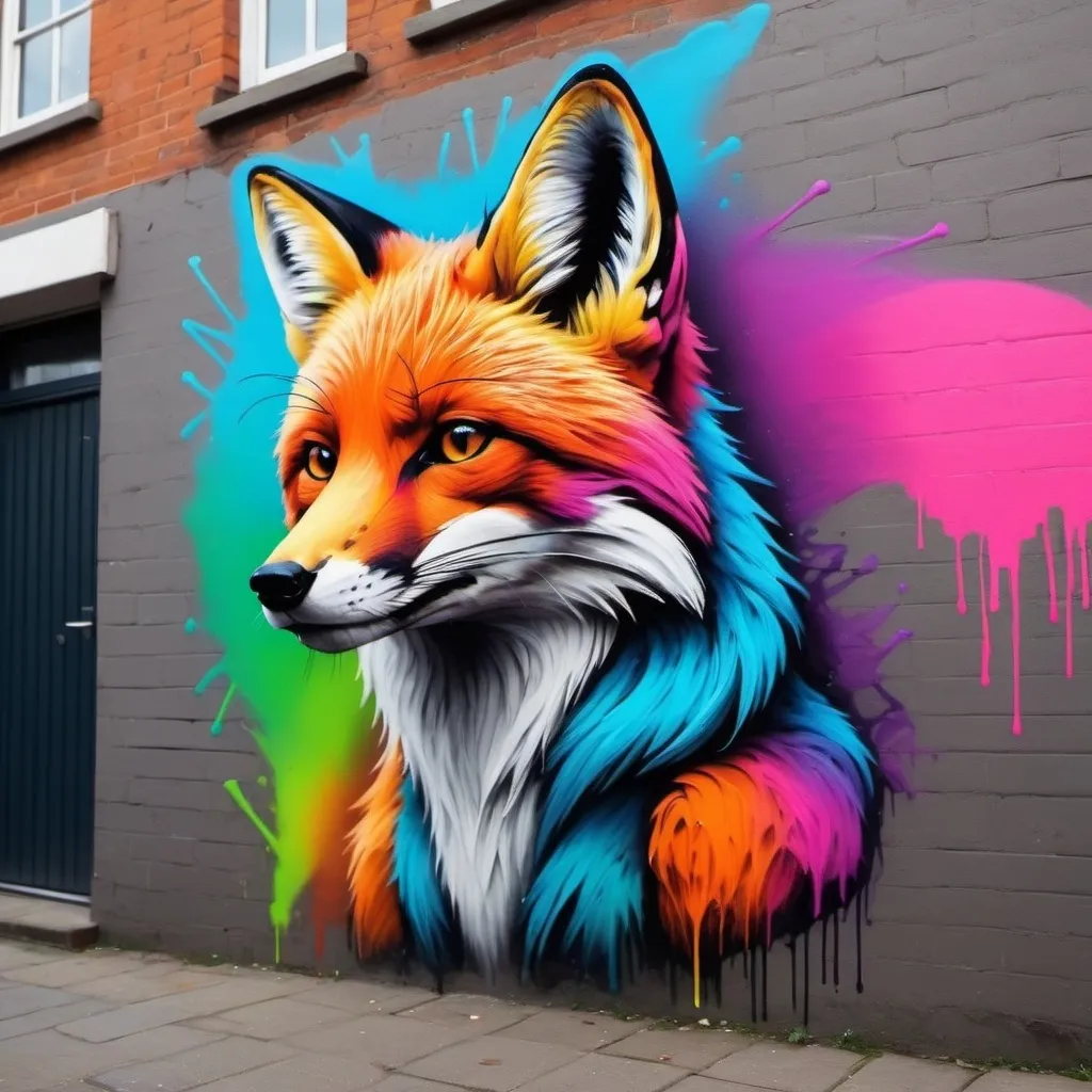 Prompt: a graffiti fox cool fox graffiti realistic rainbow neon colours