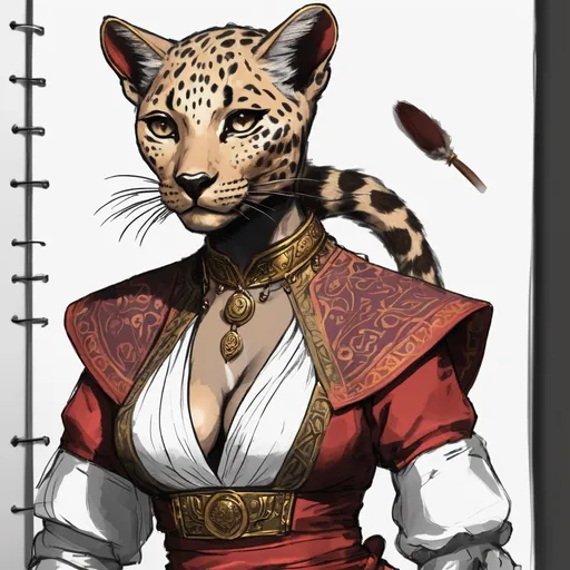 Prompt: sketch tabaxi rouge female leopard dnd tabaxi