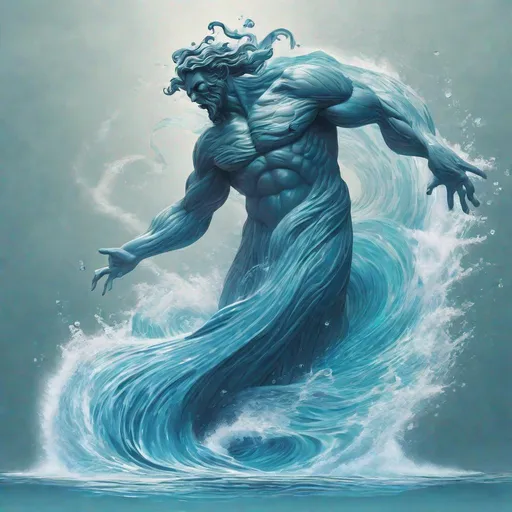 Prompt: Large tornado shaped fantasy water elemental, d&d, made of water and waves, clenched fists, thick arms, whirlpool bottom, no legs, roaring, flowing, full body portrait