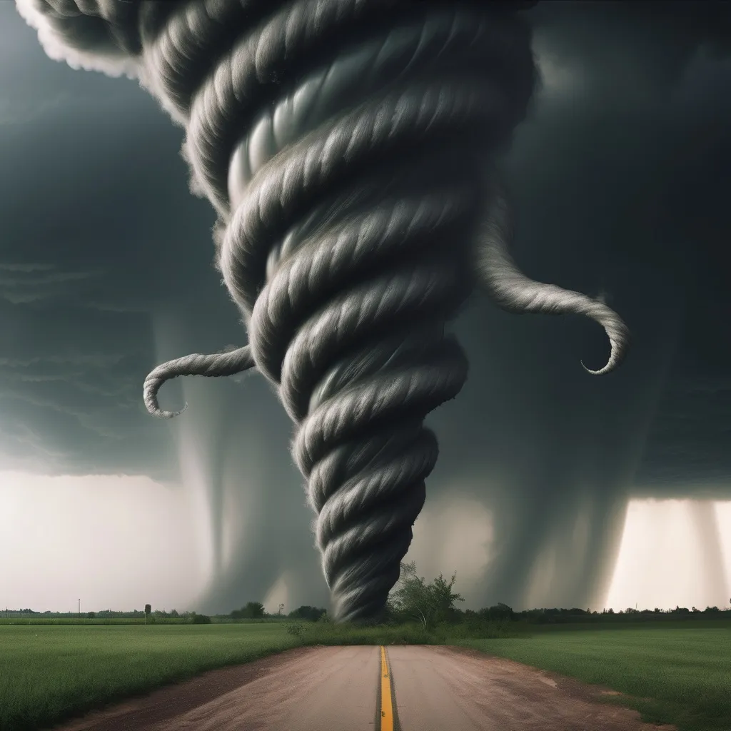 Prompt: tornado with arms and eyes