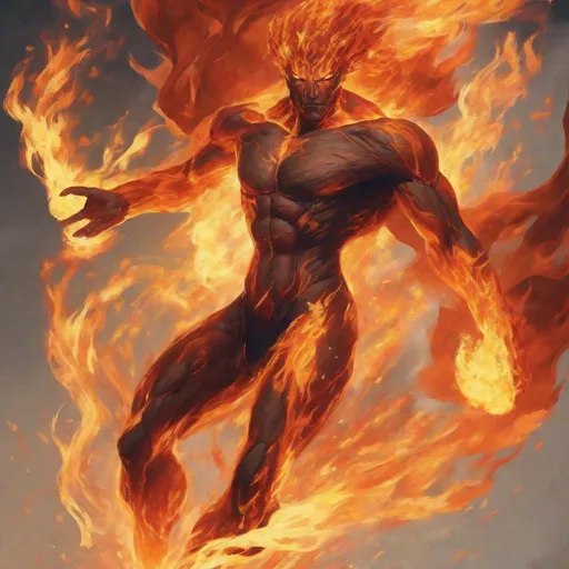 Prompt: Large, vaguely humanoid elementals made of flames and fire, thin limbs, angry, no muscle definition, full body portrait