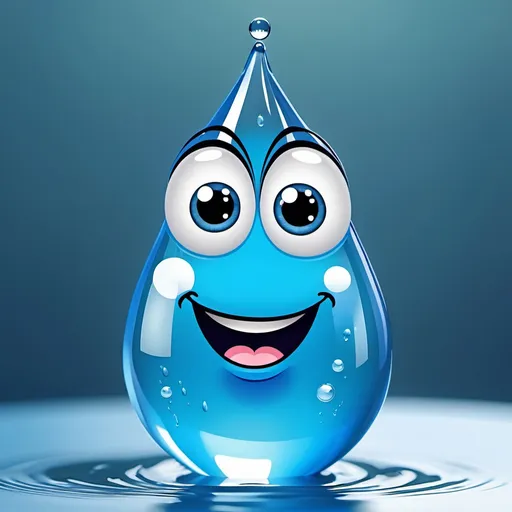 Prompt: happy blue raindrop with big eyes