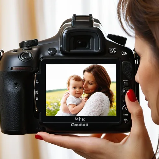 Prompt: photographing a mother, image seen through a photo camera a mother, image seen through a photo camera