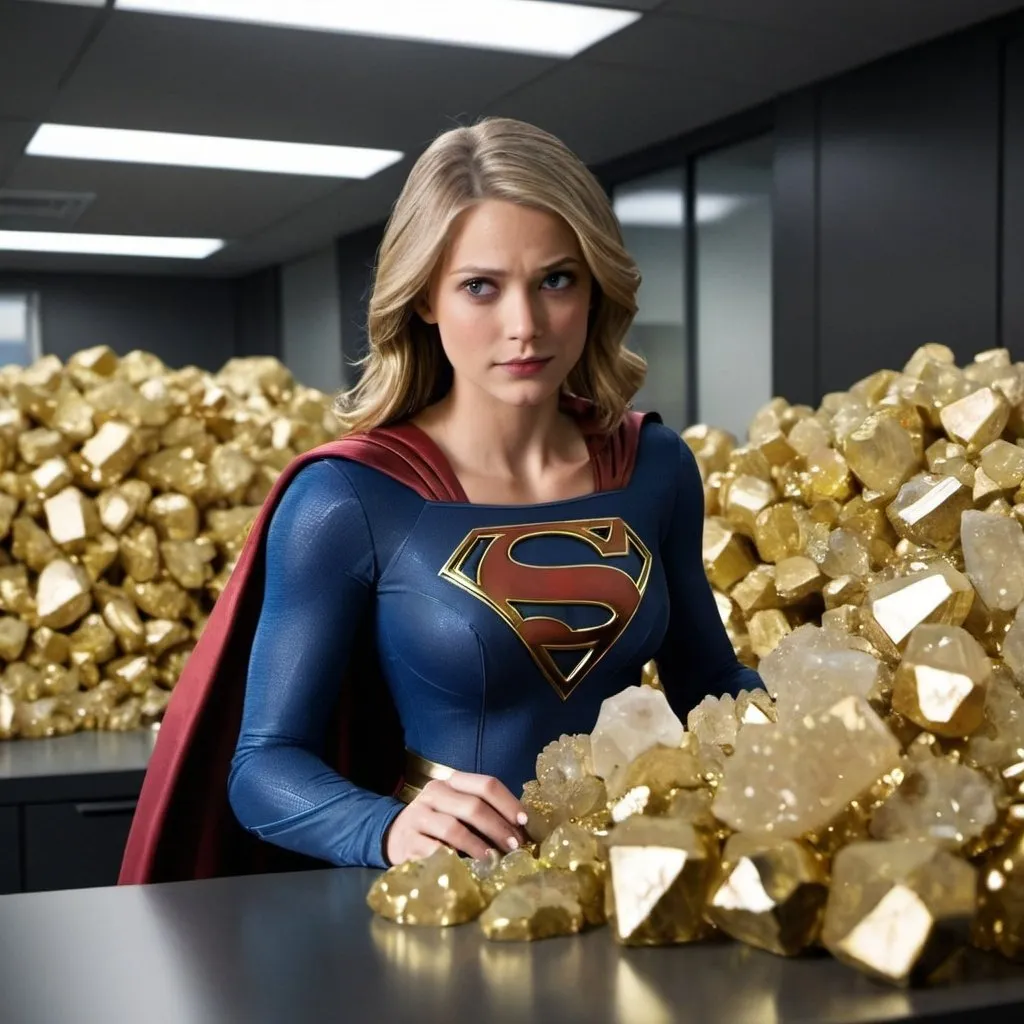 Prompt: Supergirl office gold kryptonite crystals