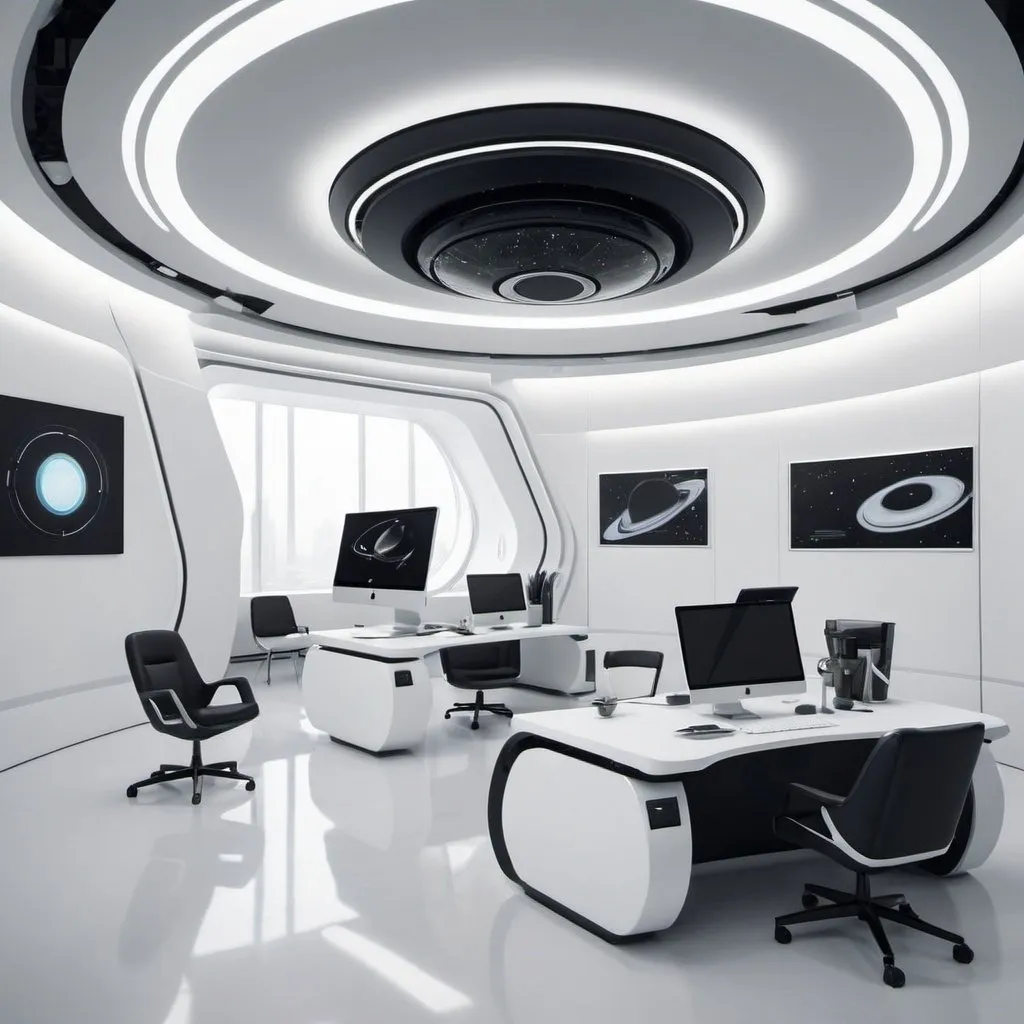 Prompt: Futuristic office interior Saturn belt