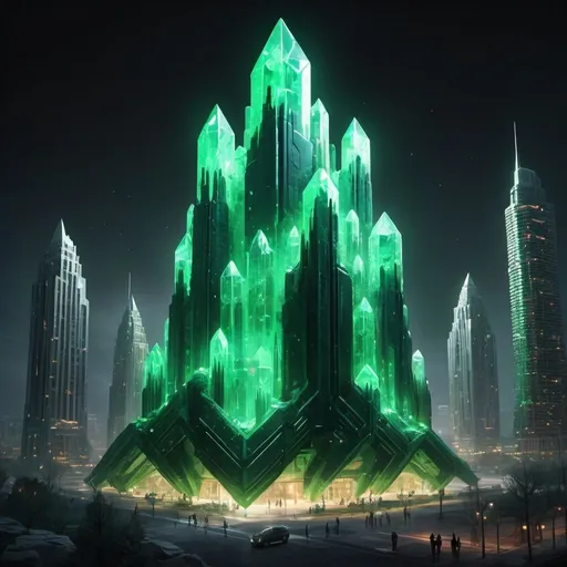 Prompt: futuristic Kryptonite crystal city