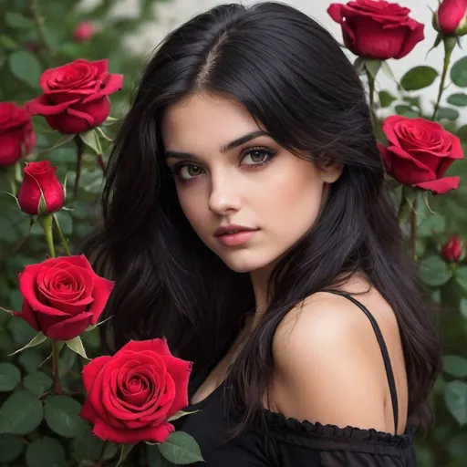 Prompt: beautiful dark haired girl roses