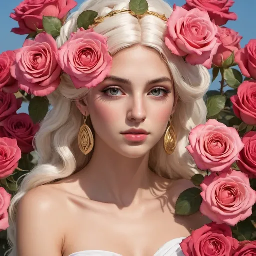 Prompt: greek Eos goddess roses