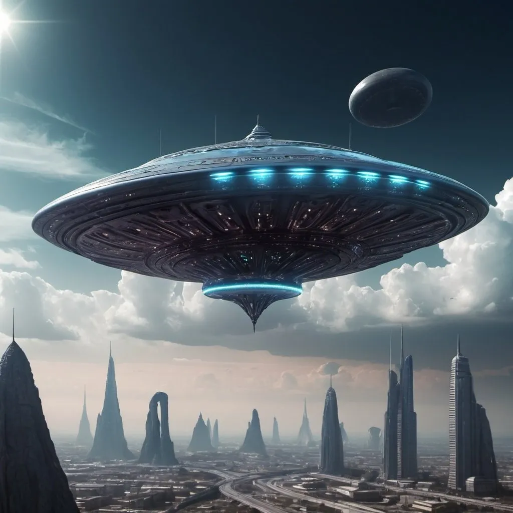 Prompt: alien ship on sky futuristic