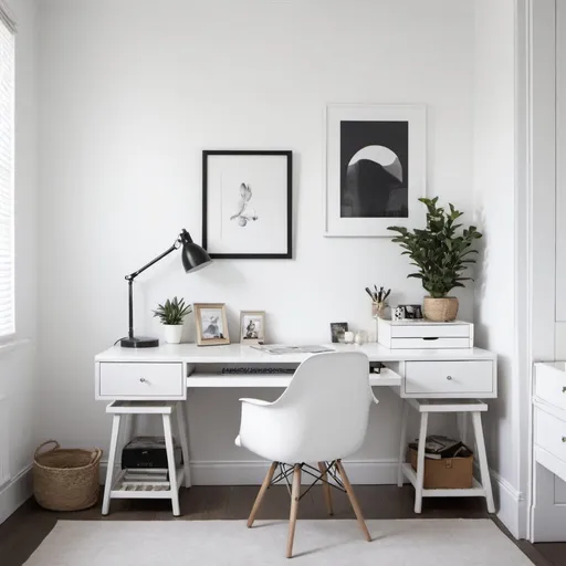 Prompt: bedroom white interior desk