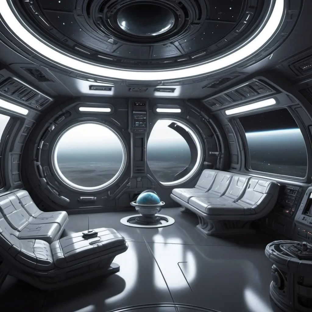 Prompt: Saturn orbit futuristic interior alien ship