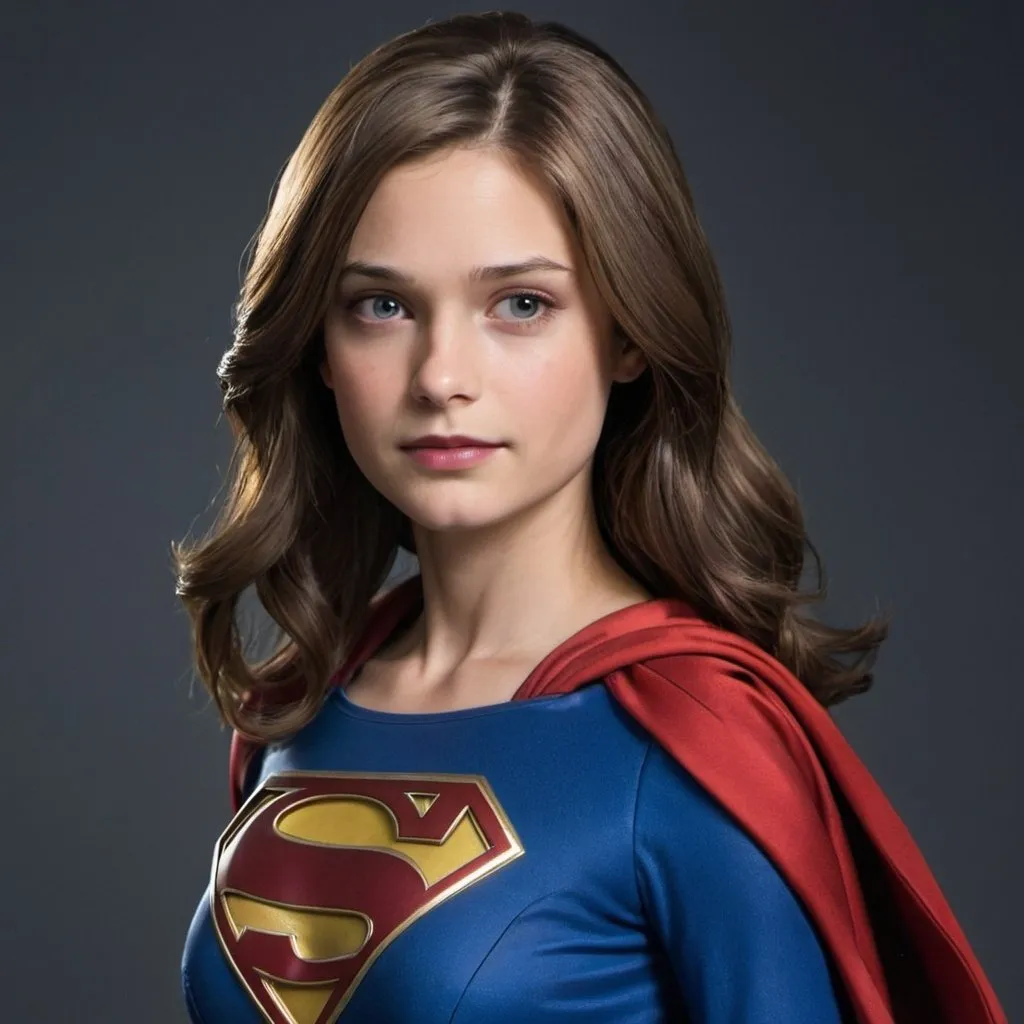 Prompt: Linda danvers Dark brown haired young woman Supergirl suit