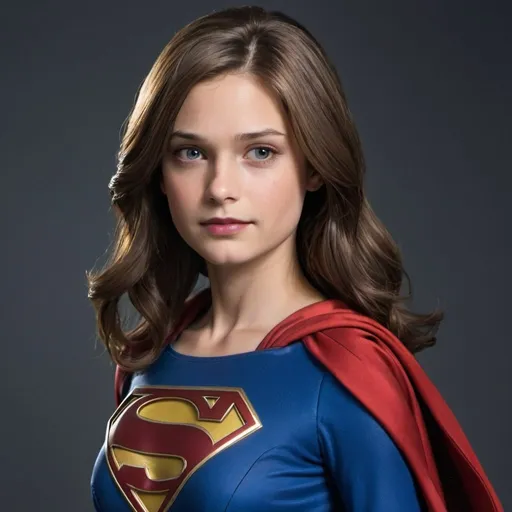 Prompt: Linda danvers Dark brown haired young woman Supergirl suit