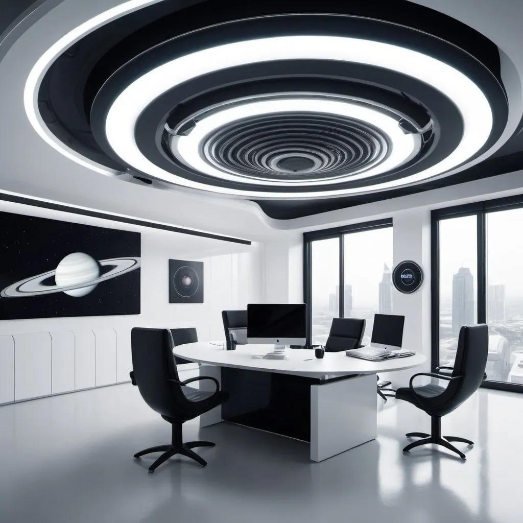 Prompt: Futuristic office interior Saturn belt