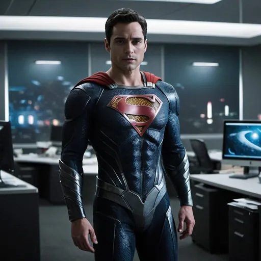 Prompt: Kal EL planet krypton futuristic suit office