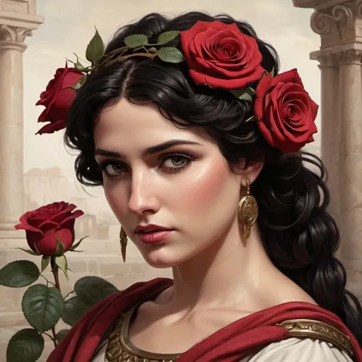 Prompt: roman woman dark haired roses