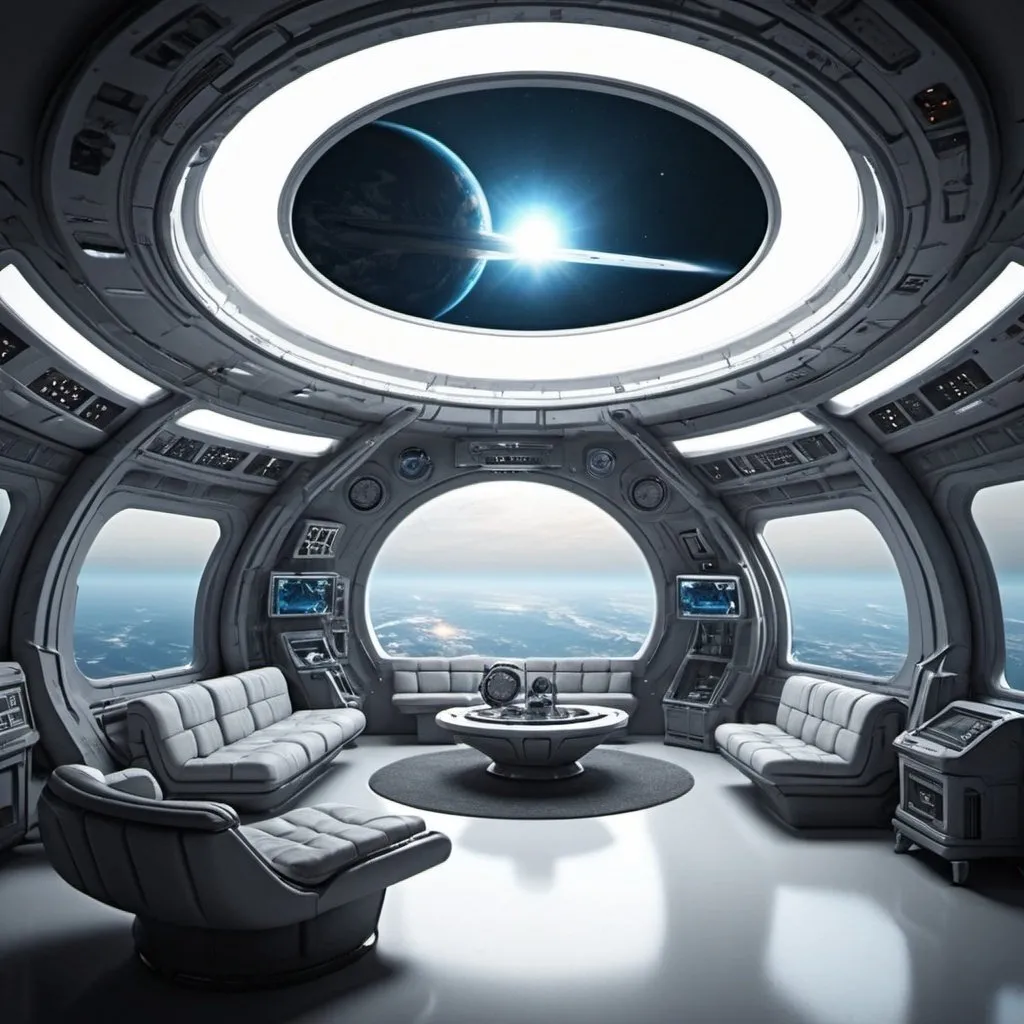 Prompt: Futuristic interior alien ship earth orbit