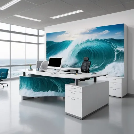 Prompt: office furniture ocean waves