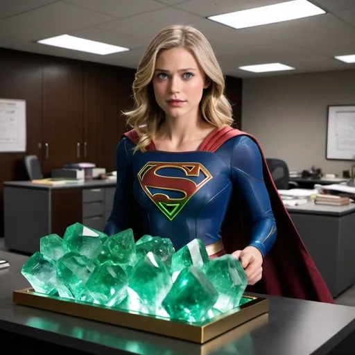 Prompt: Supergirl office gold kryptonite crystals